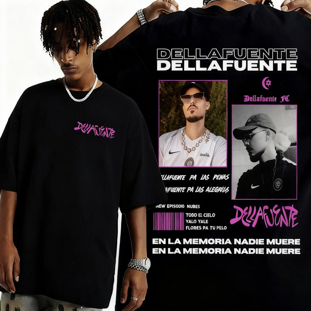 2025 Rapper Dellafuente Tour Cover Graphic Men'S Clothing Harajuku Hip Hop Punk Oversized 100% Pure Cotton Printed T-Shirt