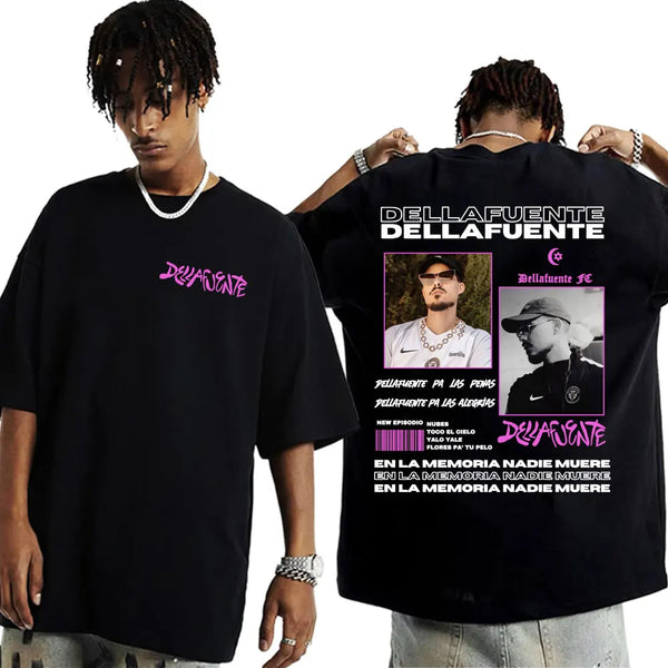 2025 Rapper Dellafuente Tour Cover Graphic Men'S Clothing Harajuku Hip Hop Punk Oversized 100% Pure Cotton Printed T-Shirt