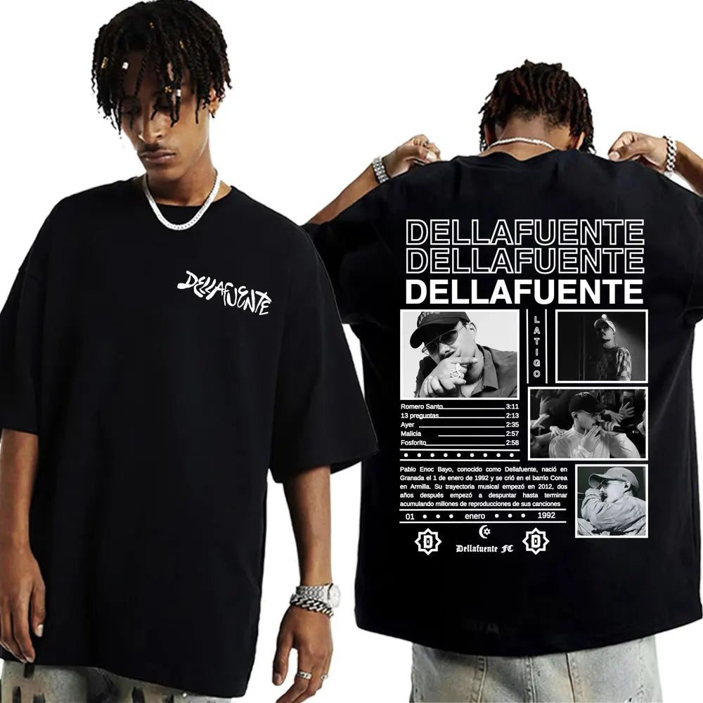 2025 Rapper Dellafuente Tour Cover Graphic Men'S Clothing Harajuku Hip Hop Punk Oversized 100% Pure Cotton Printed T-Shirt