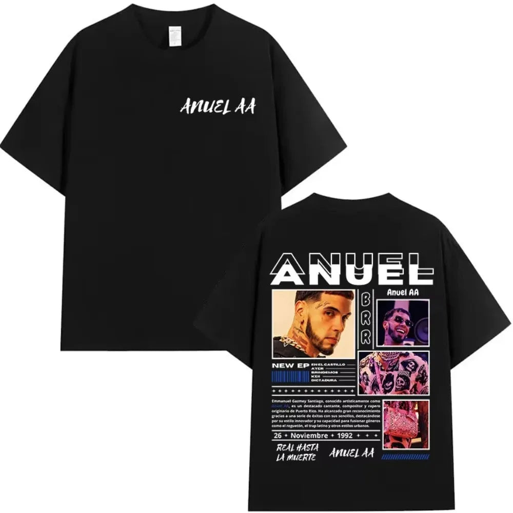 2026 Fashion Anuel AA Real Hasta La Muerte T-Shirt Unisex Summer Hip Hop Gothic Short Sleeve Tour & New Album Women Men T-Shirt