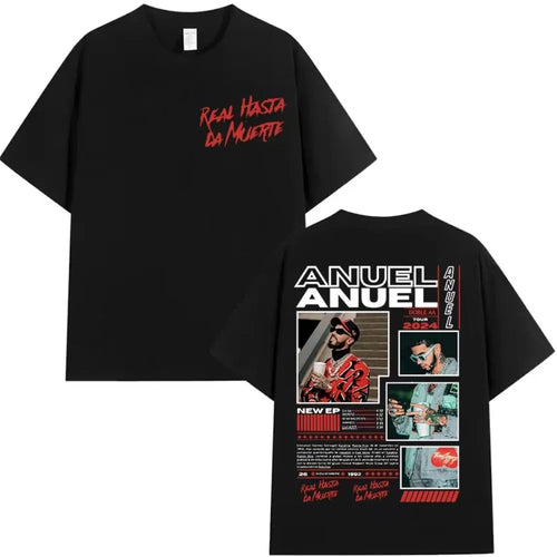 2026 Fashion Anuel AA Real Hasta La Muerte T-Shirt Unisex Summer Hip Hop Gothic Short Sleeve Tour & New Album Women Men T-Shirt