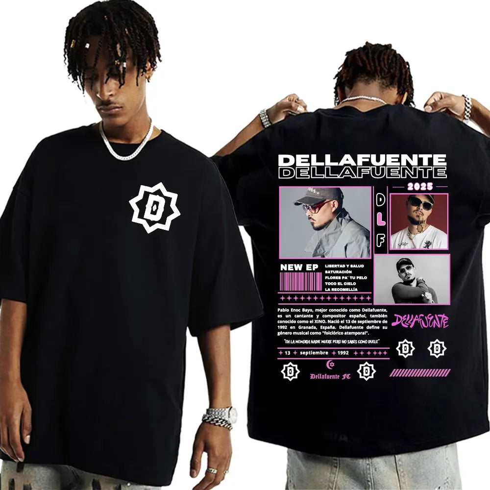 2025 Rapper Dellafuente Tour Cover Graphic Men'S Clothing Harajuku Hip Hop Punk Oversized 100% Pure Cotton Printed T-Shirt