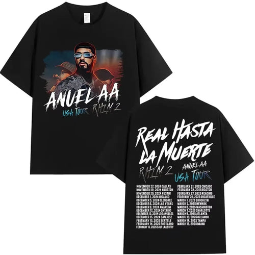 2026 Fashion Anuel AA Real Hasta La Muerte T-Shirt Unisex Summer Hip Hop Gothic Short Sleeve Tour & New Album Women Men T-Shirt