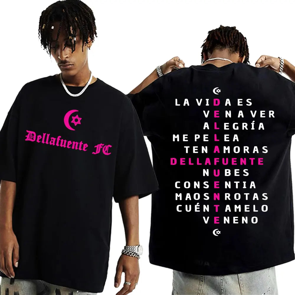 2025 Rapper Dellafuente Tour Cover Graphic Men'S Clothing Harajuku Hip Hop Punk Oversized 100% Pure Cotton Printed T-Shirt