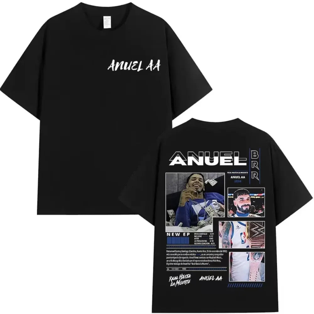 2026 Fashion Anuel AA Real Hasta La Muerte T-Shirt Unisex Summer Hip Hop Gothic Short Sleeve Tour & New Album Women Men T-Shirt