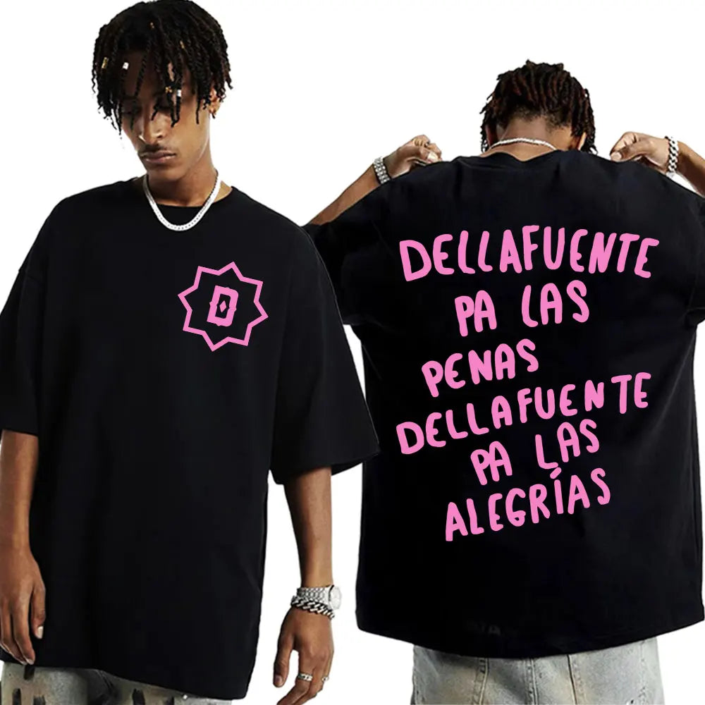 2025 Rapper Dellafuente Tour Cover Graphic Men'S Clothing Harajuku Hip Hop Punk Oversized 100% Pure Cotton Printed T-Shirt