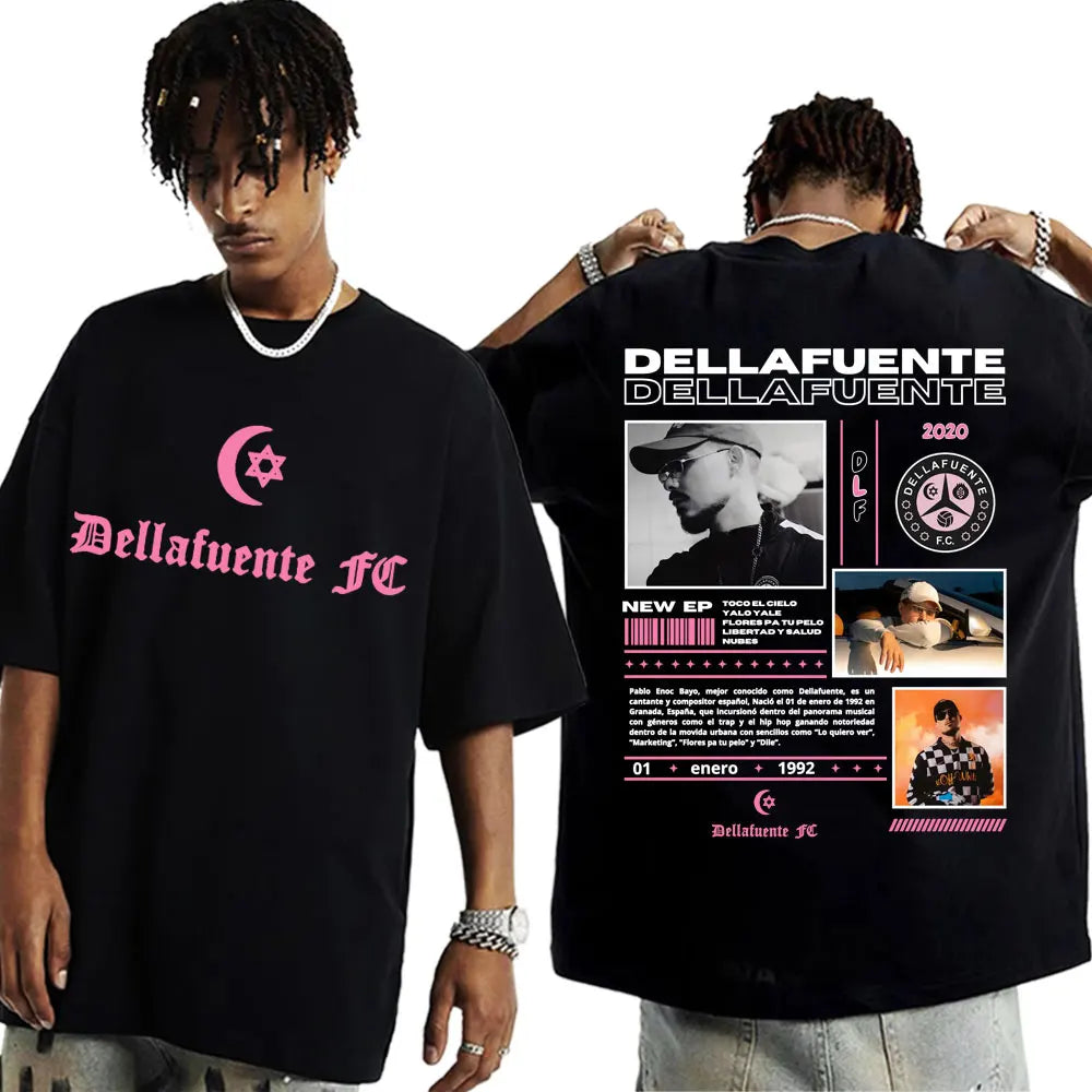 2025 Rapper Dellafuente Tour Cover Graphic Men'S Clothing Harajuku Hip Hop Punk Oversized 100% Pure Cotton Printed T-Shirt